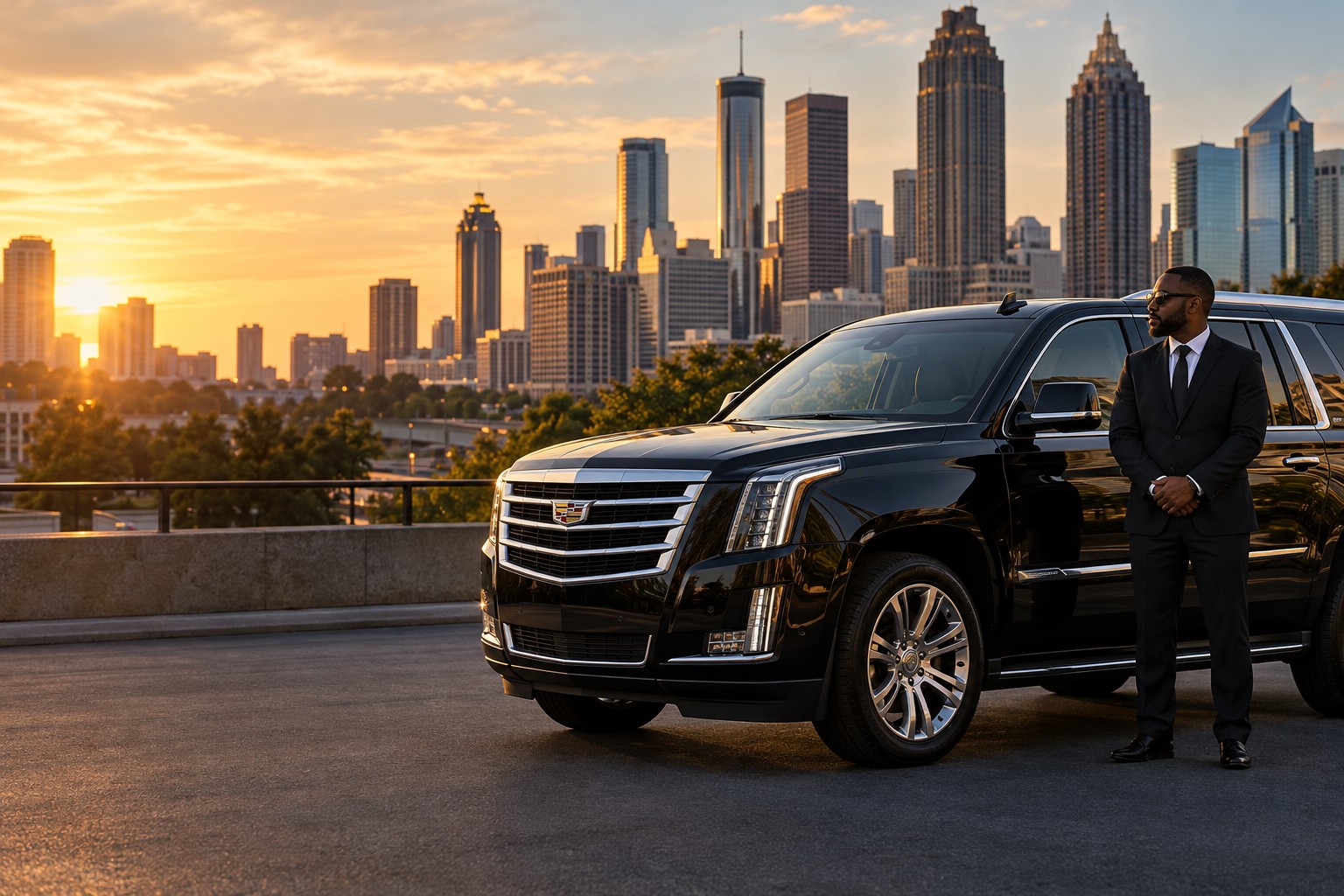 Illustrative black SUV and chauffeur in Atlanta